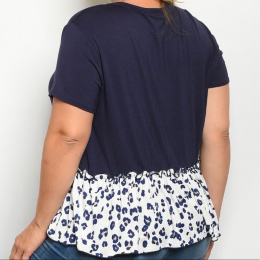 Navy Blue Cheetah Print Top 1XL, 2XL - Picture 3 of 5
